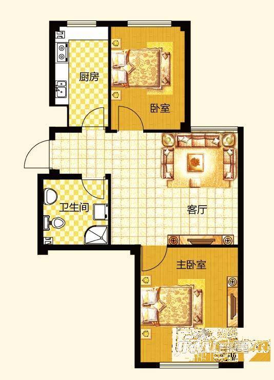 半岛御水湾2室1厅1卫63.4㎡户型图