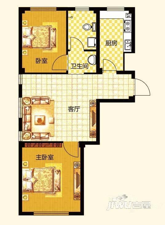 半岛御水湾2室1厅1卫64㎡户型图