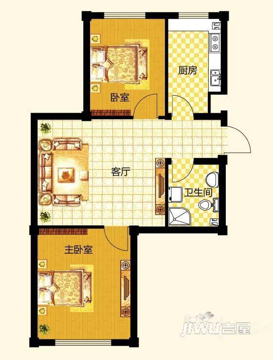 半岛御水湾2室1厅1卫65.9㎡户型图