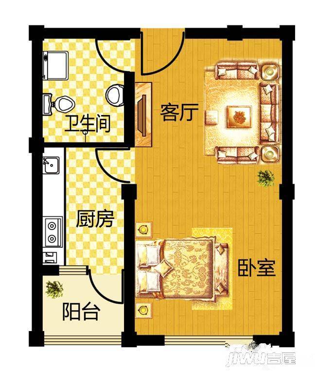 半岛御水湾2室1厅1卫46.6㎡户型图