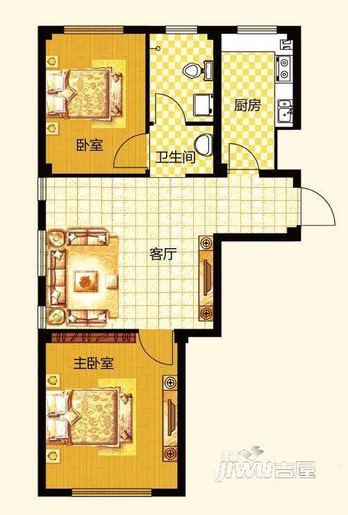 半岛御水湾2室1厅1卫63.9㎡户型图