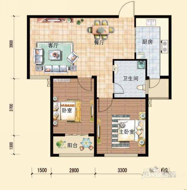 海通蓝郡2室2厅1卫81㎡户型图