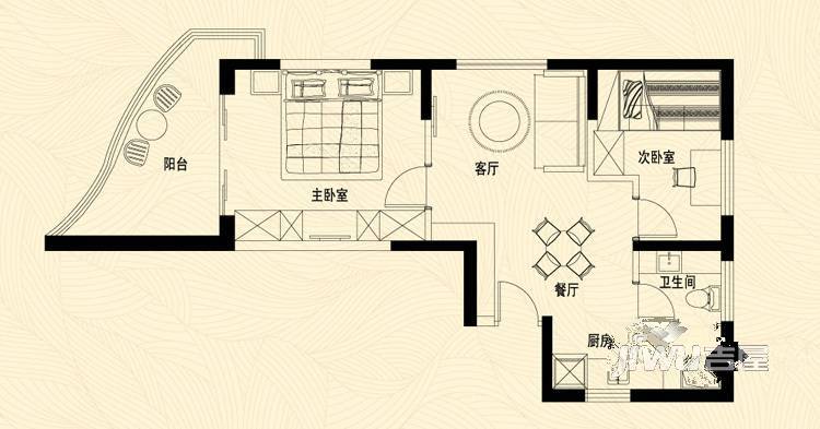 盛世双帆2室1厅1卫74.5㎡户型图