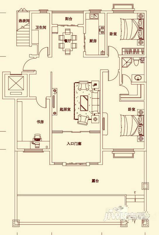 盛龙国际3室2厅2卫158.6㎡户型图