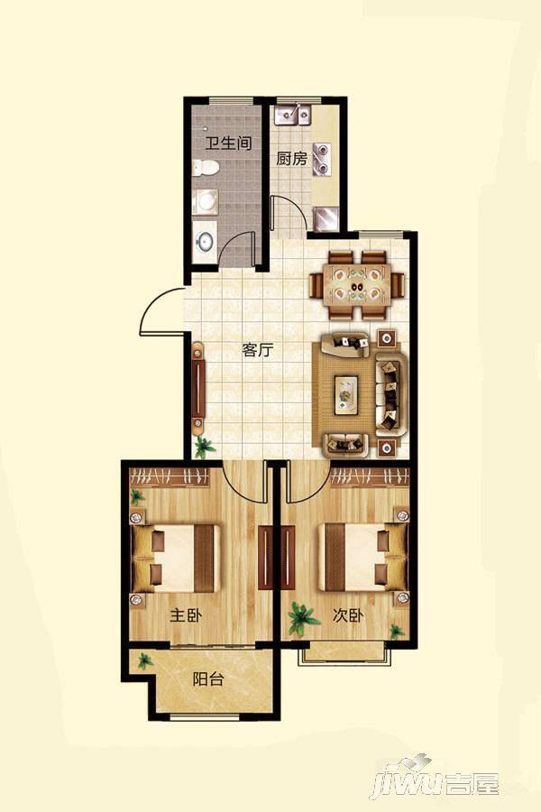 西竹源2室2厅1卫78㎡户型图