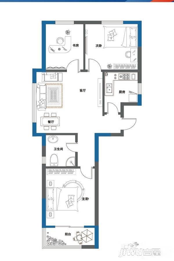 青城3室2厅1卫94㎡户型图