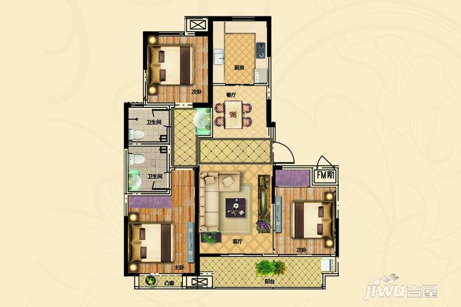 万兴凤凰广场3室2厅2卫110.3㎡户型图