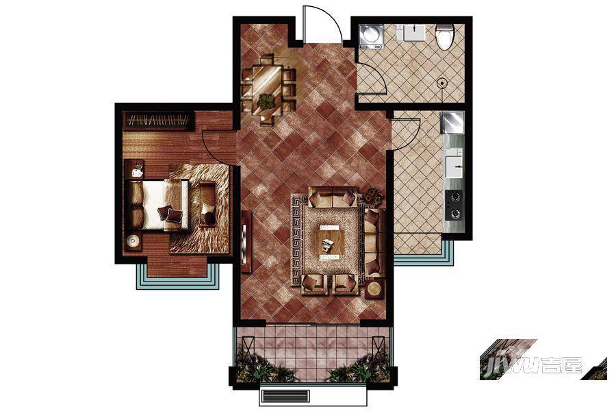 建城西府1室1厅1卫72.1㎡户型图