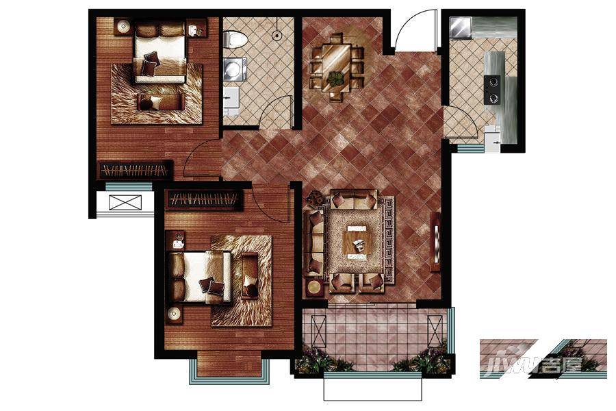 建城西府2室2厅1卫94㎡户型图