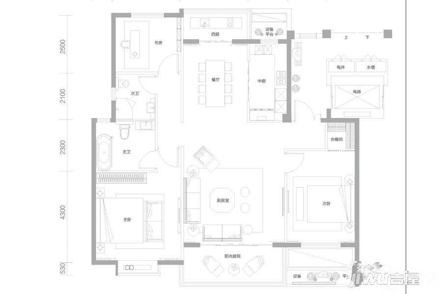 明珠山庄3室2厅2卫138㎡户型图