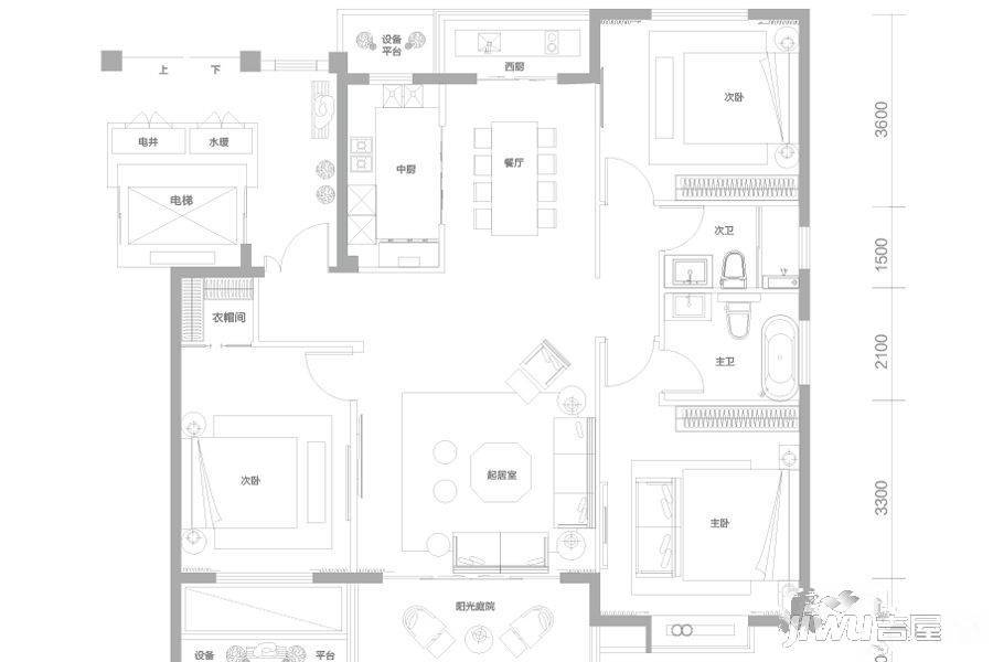明珠山庄3室2厅2卫139㎡户型图