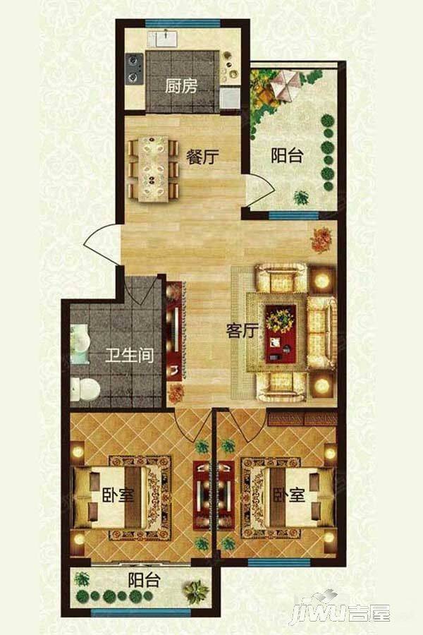 牟城春天2室2厅1卫83㎡户型图