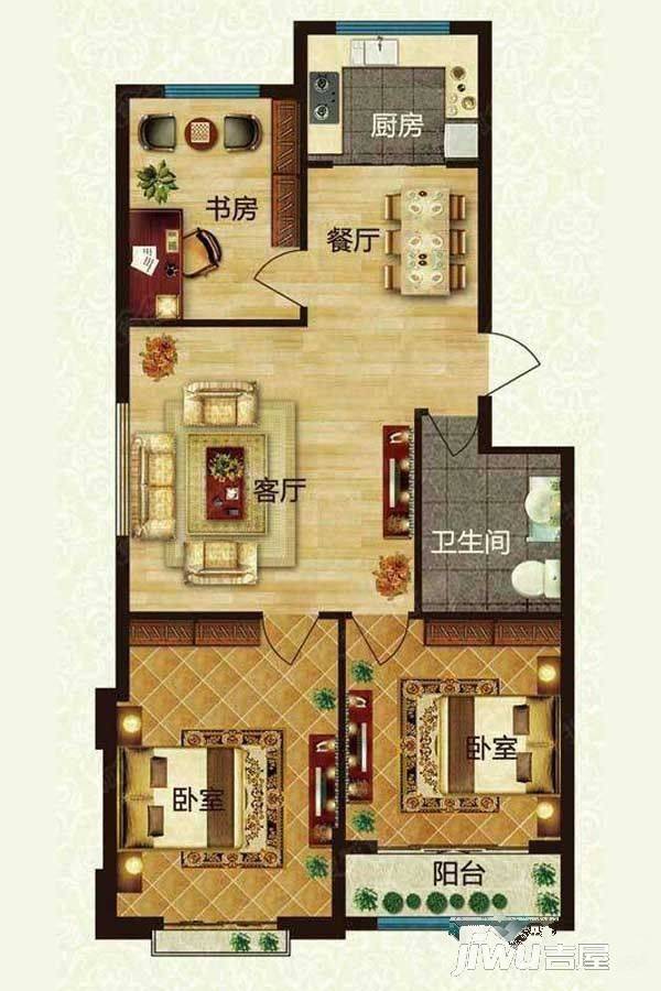 牟城春天3室2厅1卫102㎡户型图