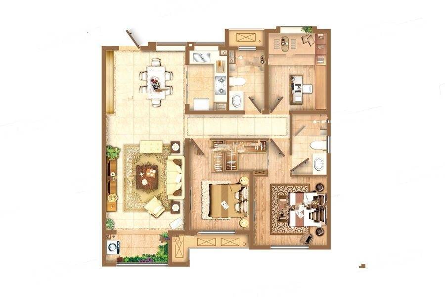 中海城市广场3室2厅2卫130㎡户型图