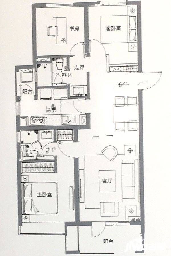 富力湾3室2厅2卫105㎡户型图