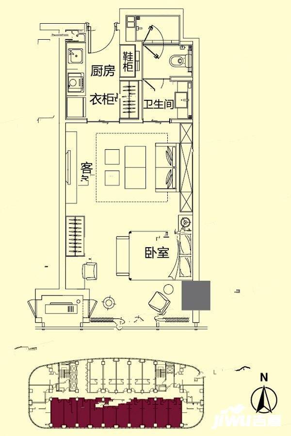 烟台星颐广场1室1厅1卫52.5㎡户型图