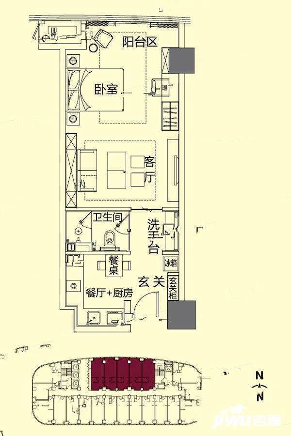 烟台星颐广场1室1厅1卫60.5㎡户型图