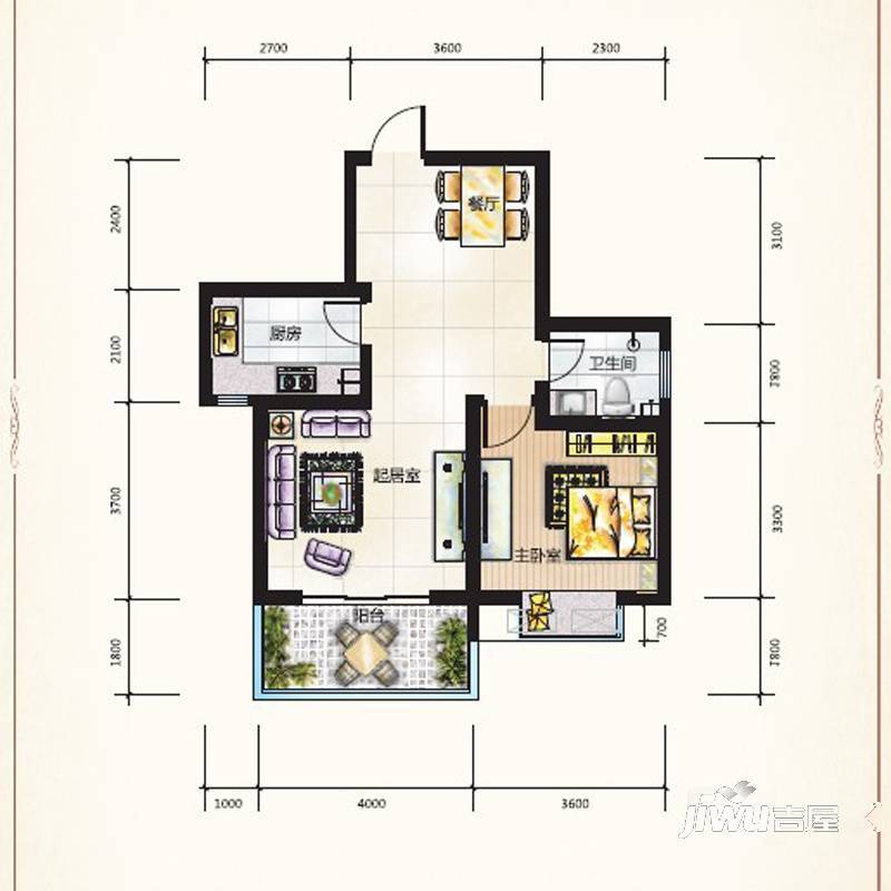 凯旋新城嘉苑1室2厅1卫78.2㎡户型图