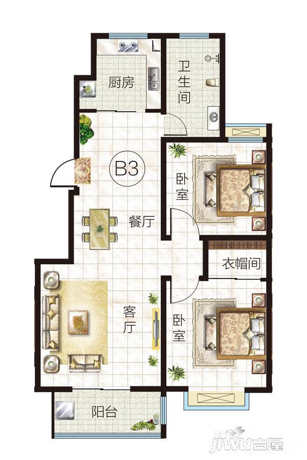 泰和名都2室2厅1卫92.5㎡户型图