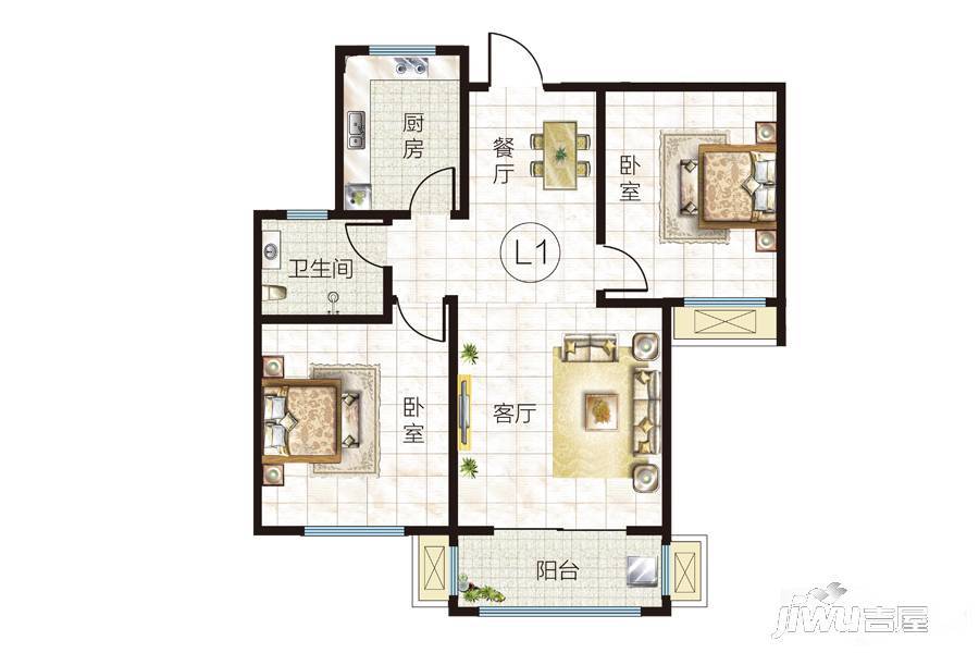 泰和名都2室2厅1卫88.6㎡户型图