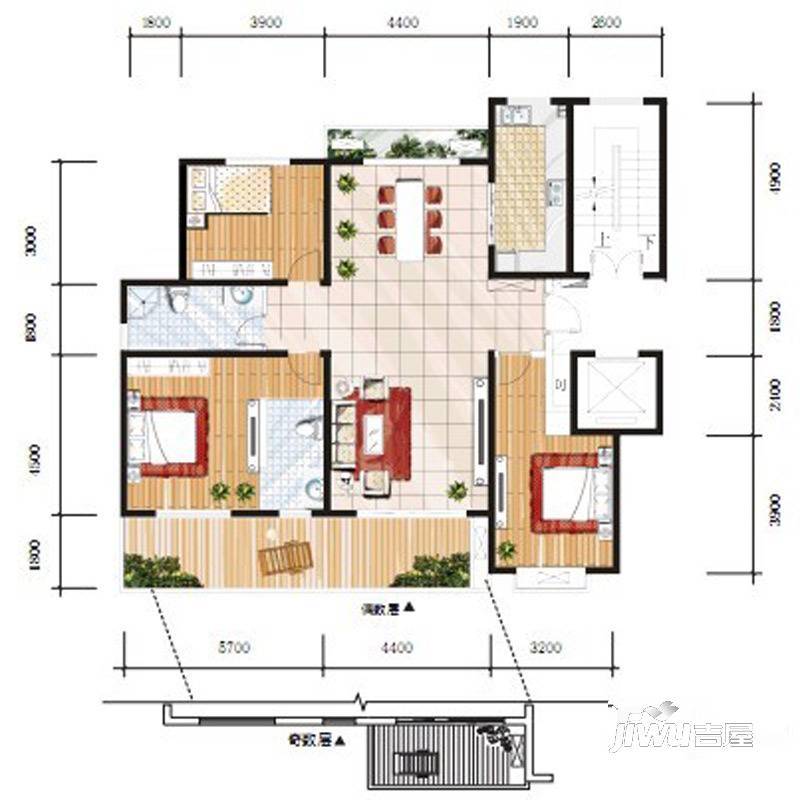 卓越玫瑰园3室2厅2卫144㎡户型图