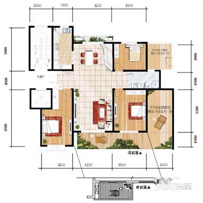 卓越玫瑰园3室2厅1卫126㎡户型图