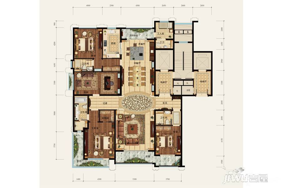 开元府5室3厅3卫284㎡户型图