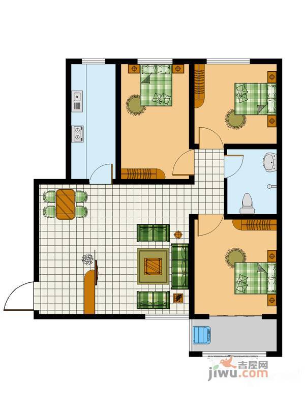 洪楼三里3室2厅1卫88.8㎡户型图