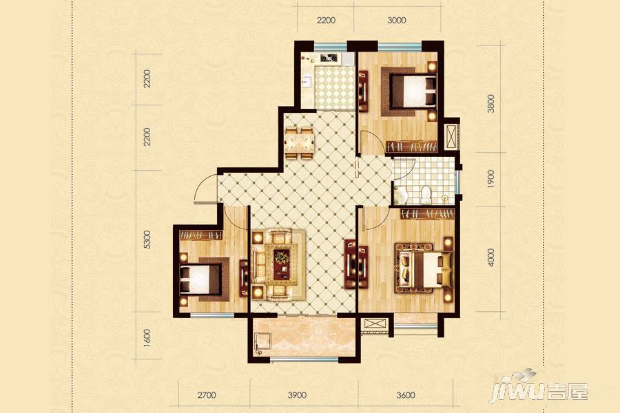 汇侨城3室2厅1卫104.3㎡户型图