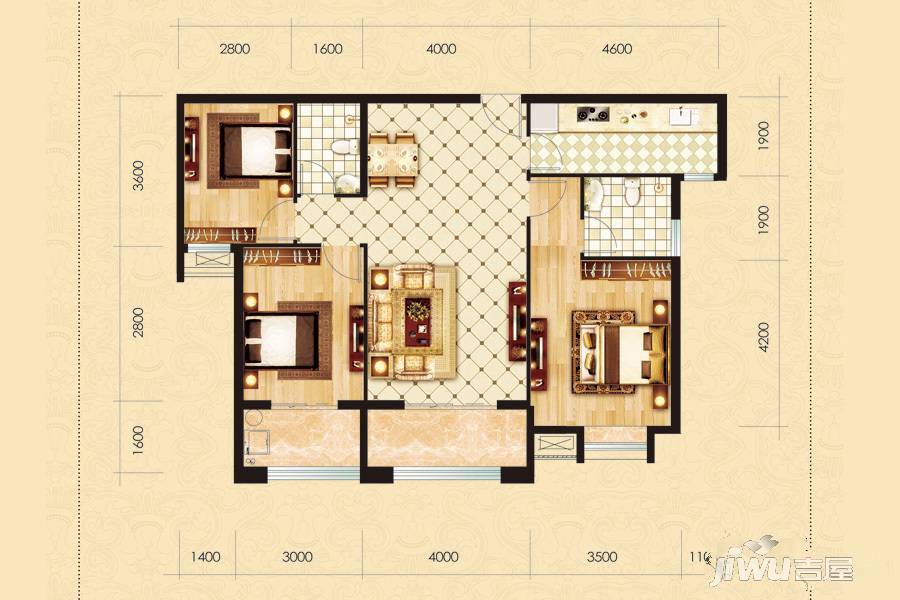 汇侨城3室2厅2卫125.2㎡户型图