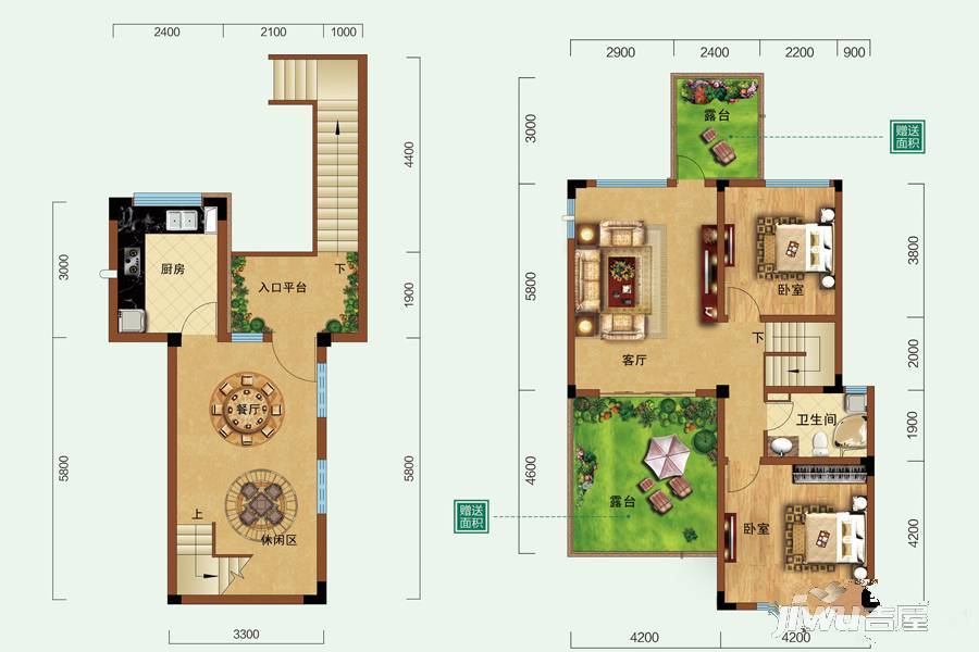 中建长清湖别墅瑜园2室2厅2卫110.5㎡户型图