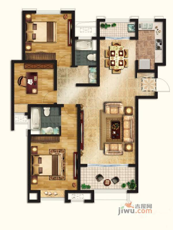 绿地新里梵尔赛公馆3室2厅2卫130㎡户型图