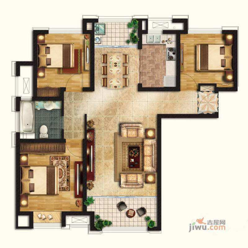 绿地新里梵尔赛公馆3室2厅1卫109㎡户型图