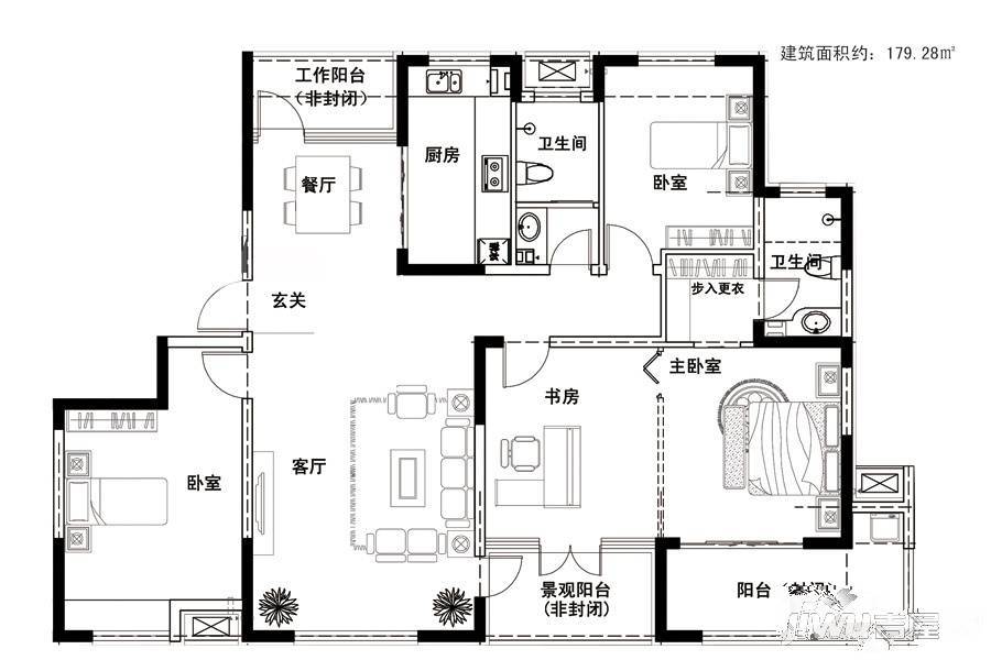 报业文苑4室2厅2卫179.3㎡户型图