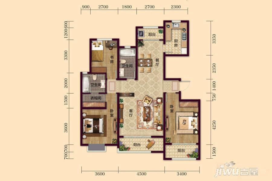 银丰唐郡·牡丹园3室2厅2卫140.2㎡户型图