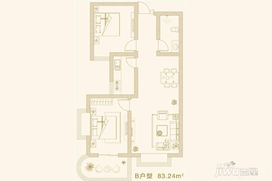 君悦峰景2室2厅1卫83.2㎡户型图