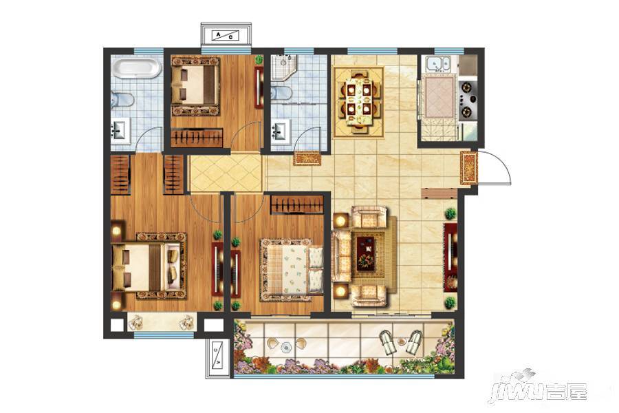 力高澜湖郡3室2厅2卫120㎡户型图