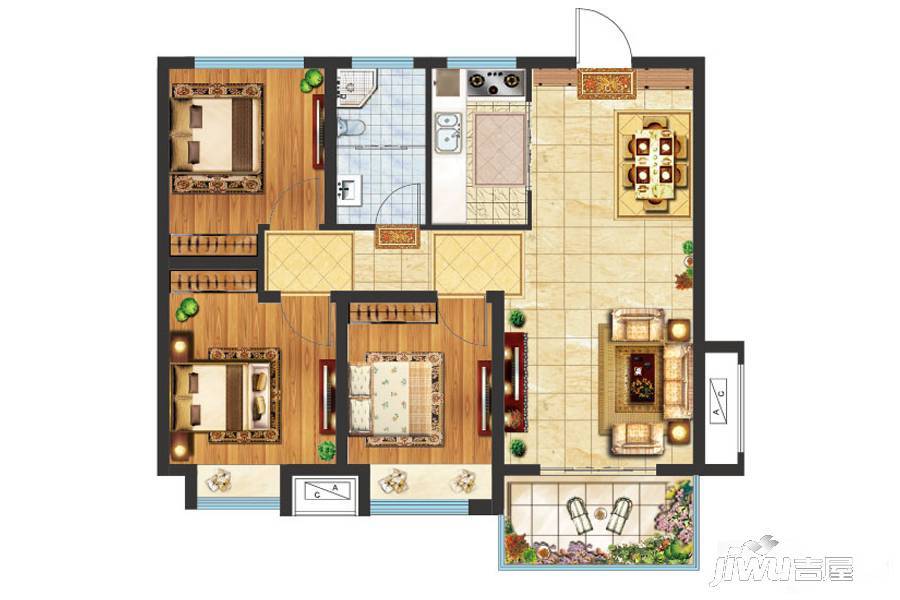 力高澜湖郡3室2厅1卫95㎡户型图