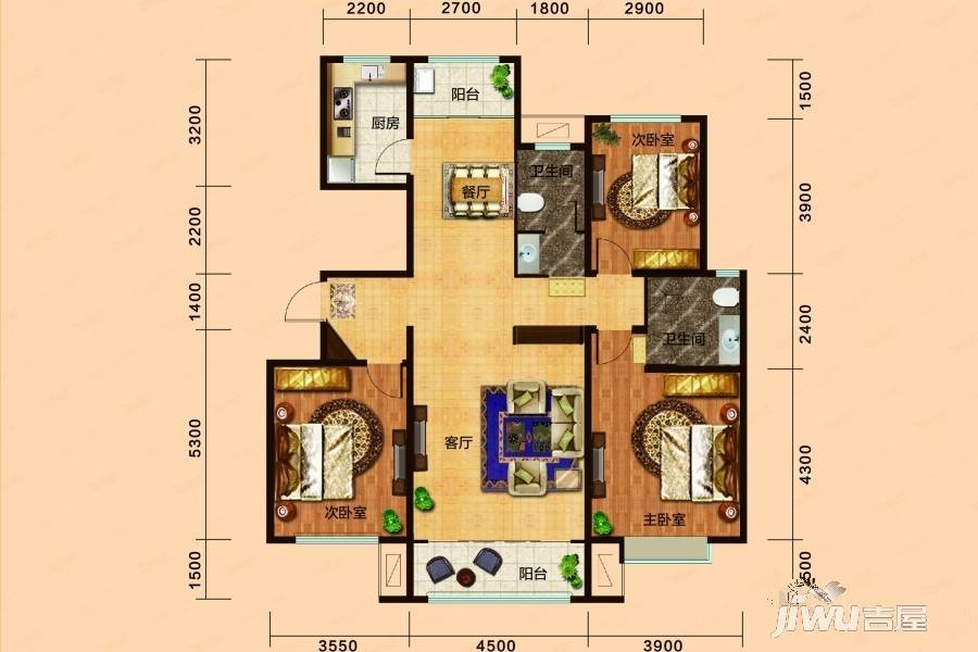 银丰唐郡·荷花园3室2厅2卫150㎡户型图