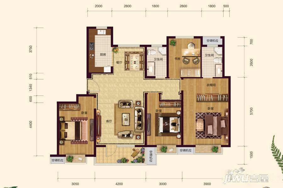 银丰唐郡玫瑰园4室2厅2卫145㎡户型图