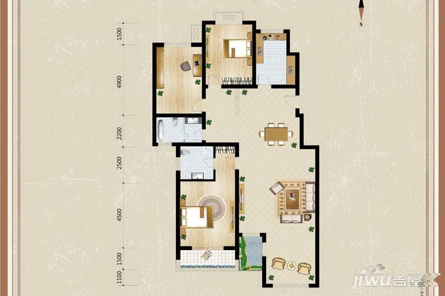 润和山居3室2厅2卫174㎡户型图