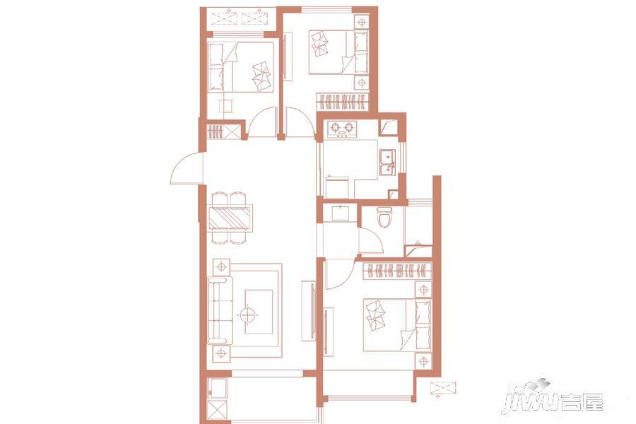 万科麓城3室2厅1卫95㎡户型图