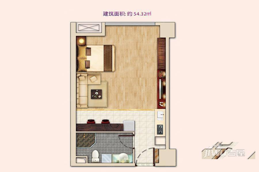 济高星光天地广场1室1厅1卫54.3㎡户型图