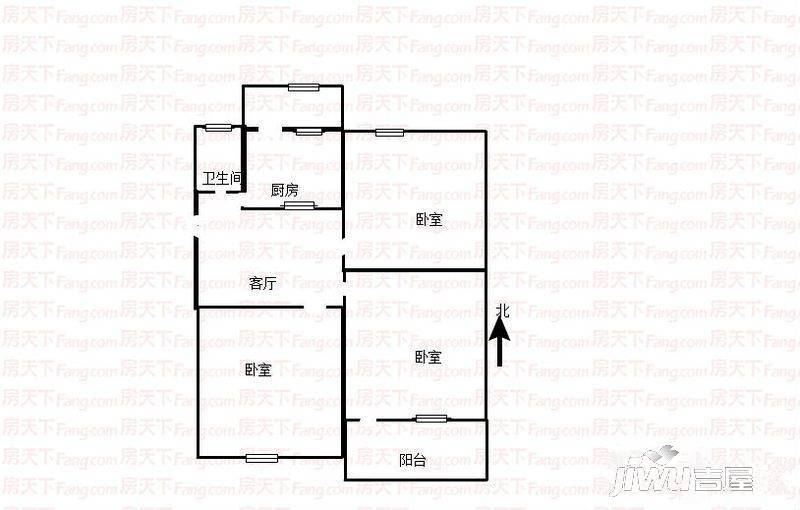 玉函路西藏中学宿舍3室1厅1卫77㎡户型图