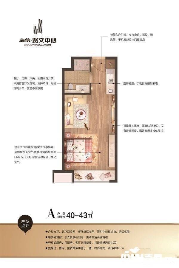 海信贤文中心1室1厅1卫40㎡户型图