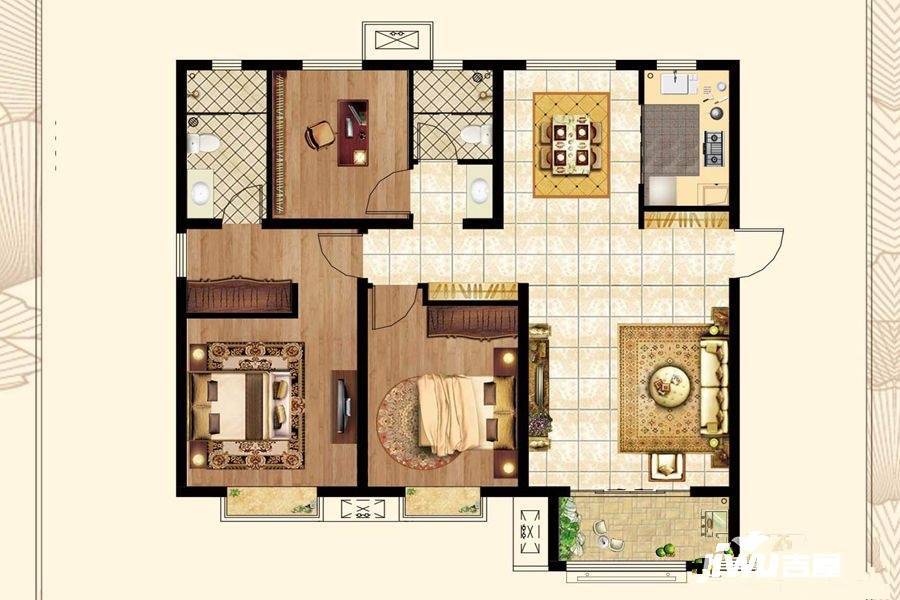 四建金海福苑3室2厅2卫125㎡户型图