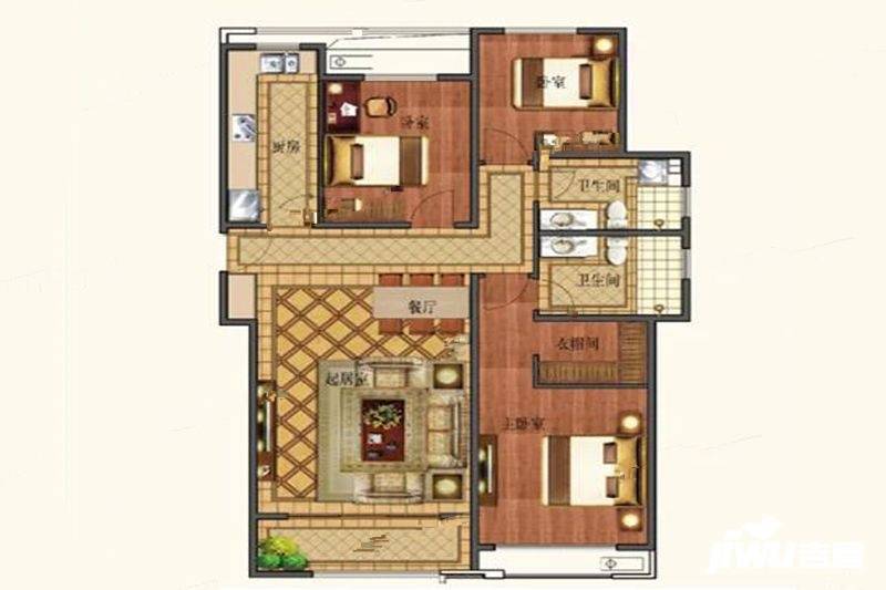 腊山御园3室2厅2卫145.2㎡户型图