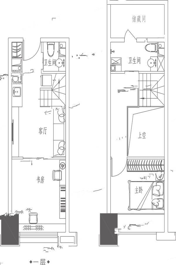 济南华润中心2室1厅2卫47㎡户型图