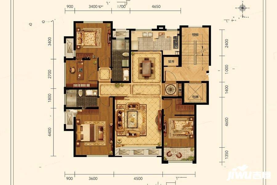 中康绿城百合花园4室2厅2卫140.5㎡户型图