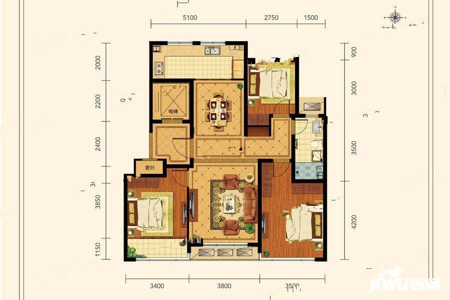 中康绿城百合花园3室2厅1卫118.8㎡户型图